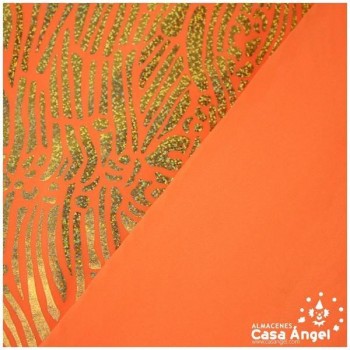 TELA DE DANZA NARANJA CON ESTAMPADO HOLOGRÁFICO SERIE FERRI 140cm