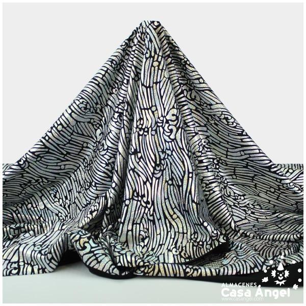 TELA DE DANZA NEGRA CON ESTAMPADO HOLOGRÁFICO SERIE FERRI 140cm