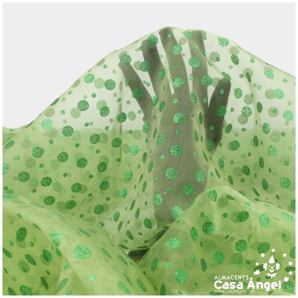 GASA VERDE CON LUNARES DE ESCARCHA SERIE ADA 150cm