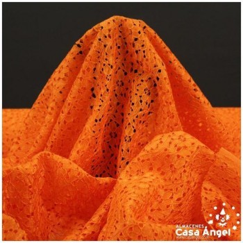 TELA DE ENCAJE CON FLORES NARANJA EN BORDADO MECÁNICO SERIE ELLE 150cm