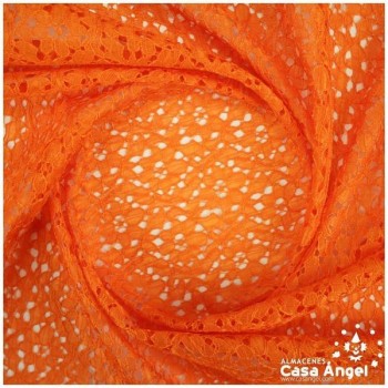 TELA DE ENCAJE CON FLORES NARANJA EN BORDADO MECÁNICO SERIE ELLE 150cm