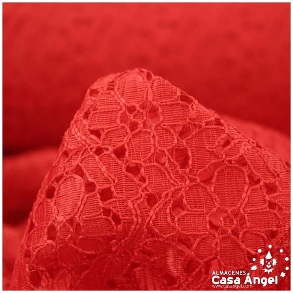 TELA DE ENCAJE CON FLORES ROJO EN BORDADO MECÁNICO SERIE ELLE 150cm