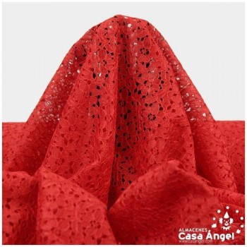 TELA DE ENCAJE CON FLORES ROJO EN BORDADO MECÁNICO SERIE ELLE 150cm