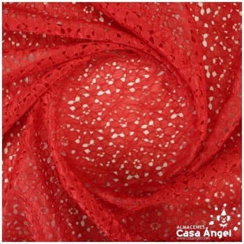 TELA DE ENCAJE CON FLORES ROJO EN BORDADO MECÁNICO SERIE ELLE 150cm