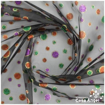 ORGANZA NEGRA CON LUNARES GLITTER SERIE TULES DOTS 150cm