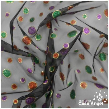 ORGANZA NEGRA CON LUNARES GLITTER SERIE TULES DOTS 150cm