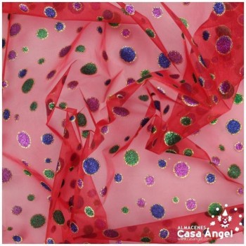 ORGANZA ROJA CON LUNARES GLITTER SERIE TULES DOTS 150cm