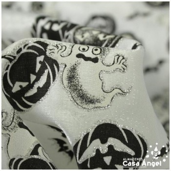 FANTASÍA BLANCA CON ESTAMPADO HALLOWEEN DE CALABAZAS 150cm