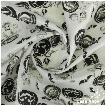 FANTASÍA BLANCA CON ESTAMPADO HALLOWEEN DE CALABAZAS 150cm