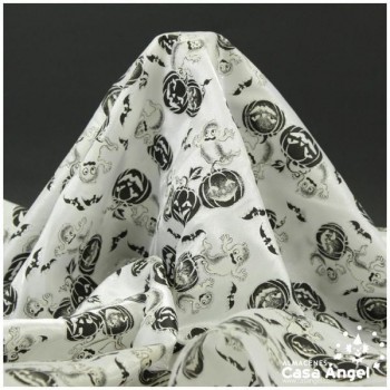 FANTASÍA BLANCA CON ESTAMPADO HALLOWEEN DE CALABAZAS 150cm