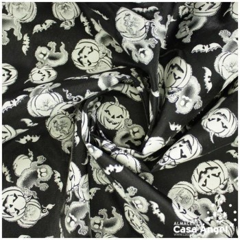 FANTASÍA NEGRA CON ESTAMPADO HALLOWEEN DE CALABAZAS 150cm
