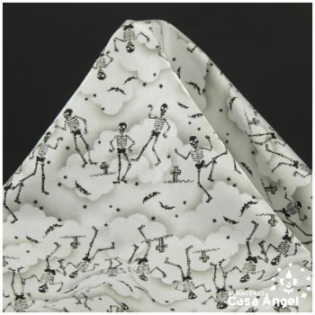 FANTASÍA BLANCA CON ESTAMPADO HALLOWEEN DE ESQUELETOS 150cm
