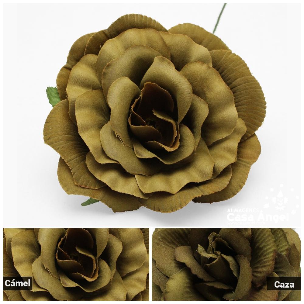 ROSA FLAMENCA EN COLORES CAMEL Y VERDE CAZA 10cm