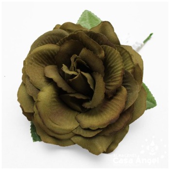 ROSA FLAMENCA EN COLORES CAMEL Y VERDE CAZA 10cm