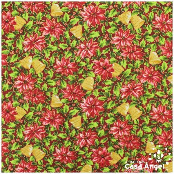 ALGODÓN PURO FLORES Y CAMPANAS ROJO 150cm