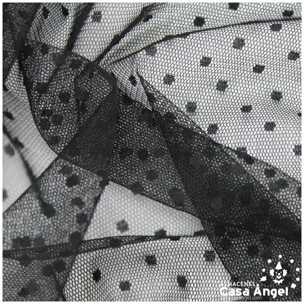 TUL CON TOPO PLUMETI NEGRO SERIE EDNA 150cm
