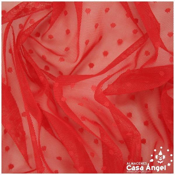 TUL CON TOPO PLUMETI ROJO SERIE EDNA 150cm
