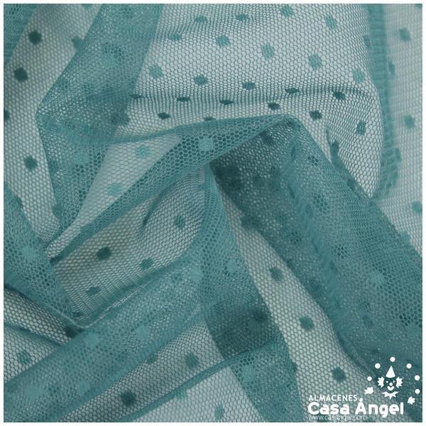TUL CON TOPO PLUMETI AZUL PETRÓLEO SERIE EDNA 150cm