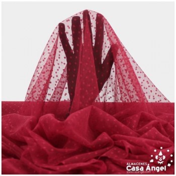 TUL CON TOPO PLUMETI ROJO RUBÍ SERIE EDNA 150cm