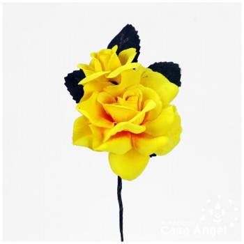 RAMILLETE FLOR DOS ROSITAS FLAMENCAS 16cm