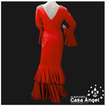 VESTIDO DE FLAMENCA DE PUNTO COLOR ROJO LISO