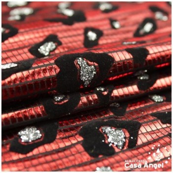 LYCRA ROJA FLOCADA CON GLITTER SERIE YLENIA ANIMAL 150cm