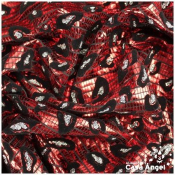 LYCRA ROJA FLOCADA CON GLITTER SERIE YLENIA ANIMAL 150cm