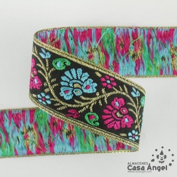 TIRA JACQUARD TAPACOSTURAS DIBUJO FLORES 3cm