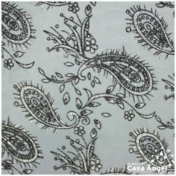 TUL NEGRO ESTAMPADO CON PURPURINA CACHEMIR SERIE ZORZAL 150cm