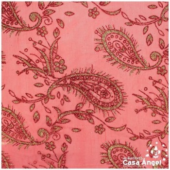 TUL ROJO ESTAMPADO CON PURPURINA CACHEMIR SERIE ZORZAL 150cm