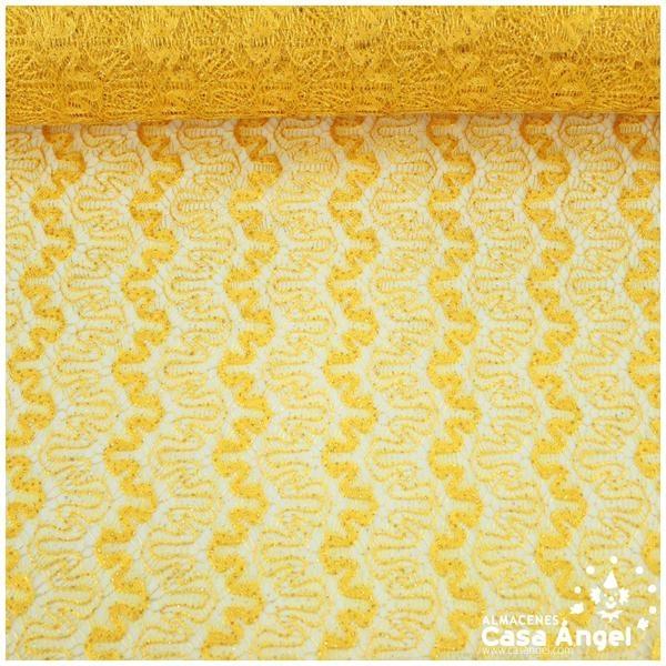 ENCAJE DE LYCRA AMARILLO CON PURPURINA SERIE ADUNA 150cm