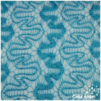 ENCAJE DE LYCRA TURQUESA CON PURPURINA SERIE ADUNA 150cm