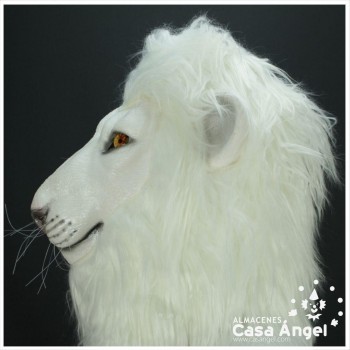 CARETA DE LÁTEX LEÓN BLANCO CON PELO