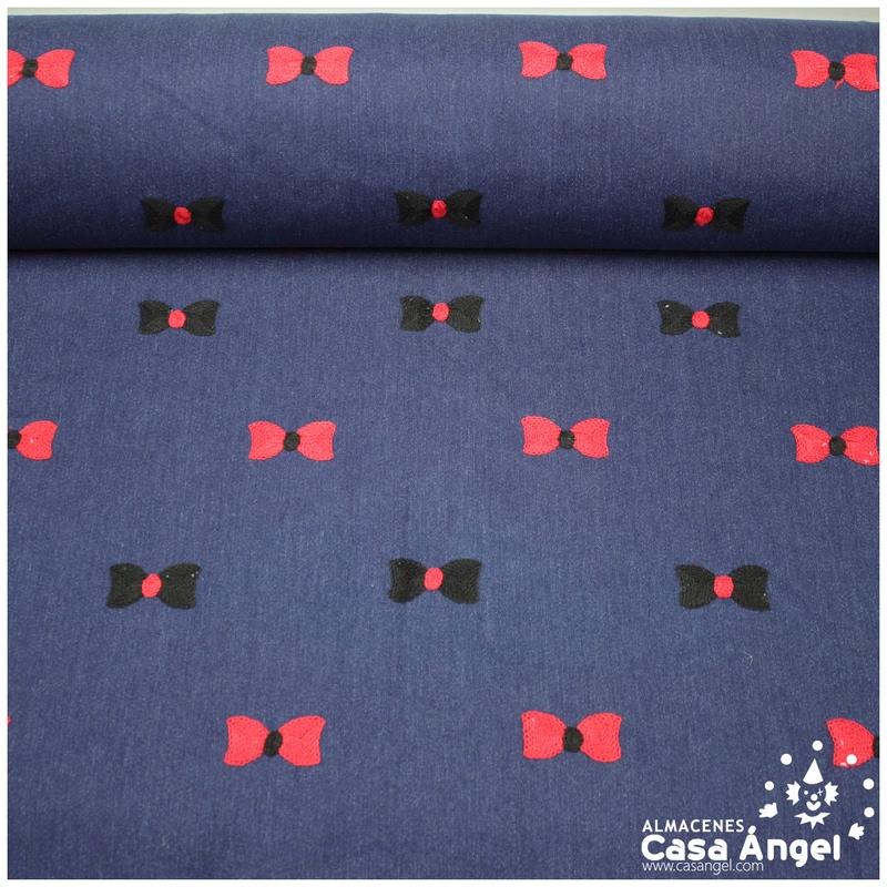 TEJIDO VAQUERO AZUL MARINO BORDADO CON LAZOS 150cm
