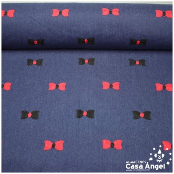 TEJIDO VAQUERO AZUL MARINO BORDADO CON LAZOS 150cm