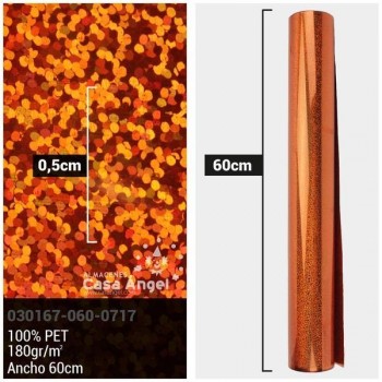 ACETATO NARANJA COBRE BRILLO HOLOGRAMA 60cm