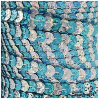 LENTEJUELA CONTINUA BICOLOR LÁSER TURQUESA Y PLATA 6mm