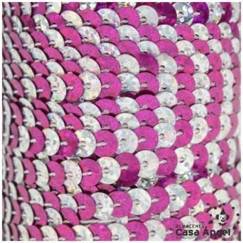 LENTEJUELA CONTINUA BICOLOR LÁSER FUCSIA Y PLATA 6mm