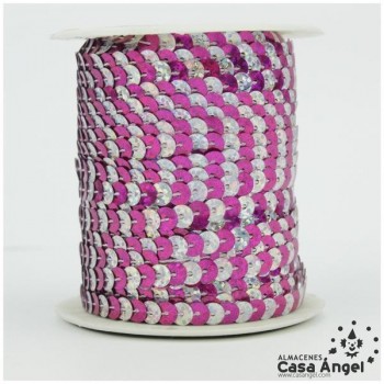LENTEJUELA CONTINUA BICOLOR LÁSER FUCSIA Y PLATA 6mm