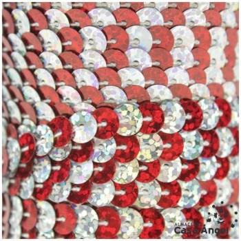 LENTEJUELA CONTINUA BICOLOR LÁSER ROJO Y PLATA 6mm
