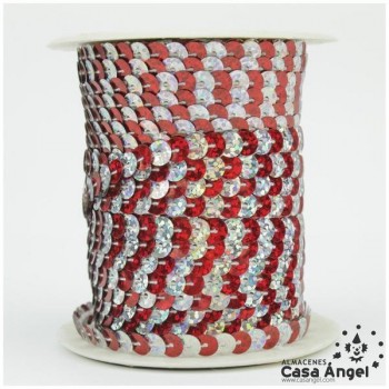 LENTEJUELA CONTINUA BICOLOR LÁSER ROJO Y PLATA 6mm