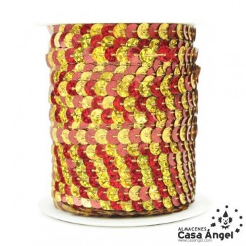 LENTEJUELA CONTINUA BICOLOR LÁSER ROJO Y ORO 6mm