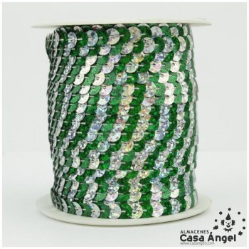 LENTEJUELA CONTINUA BICOLOR LÁSER VERDE Y PLATA 6mm