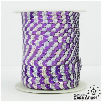 LENTEJUELA CONTINUA BICOLOR LÁSER MORADO Y PLATA 6mm