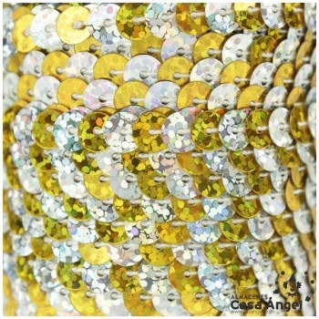 LENTEJUELA CONTINUA BICOLOR LÁSER ORO Y PLATA 6mm
