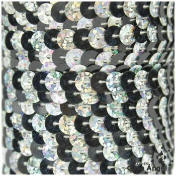 LENTEJUELA CONTINUA BICOLOR LÁSER NEGRO Y PLATA 6mm