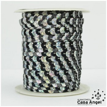 LENTEJUELA CONTINUA BICOLOR LÁSER NEGRO Y PLATA 6mm