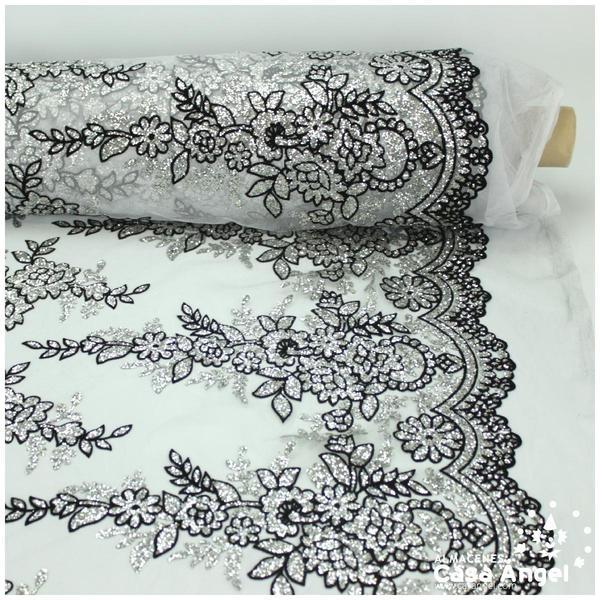 TUL BLANCO CON ESTAMPADO ENTERIZO DE PURPURINA SERIE TENERIFE 150cm