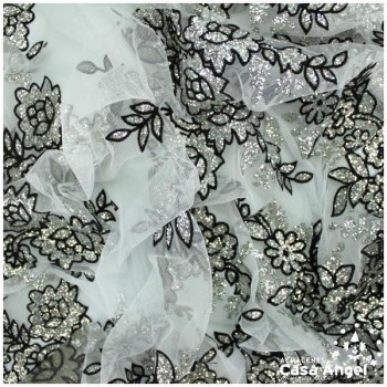 TUL BLANCO CON ESTAMPADO ENTERIZO DE PURPURINA SERIE TENERIFE 150cm