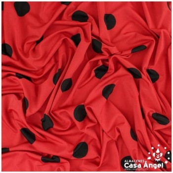 LYCRA FINA ROJA CON LUNARES NEGROS 150cm
